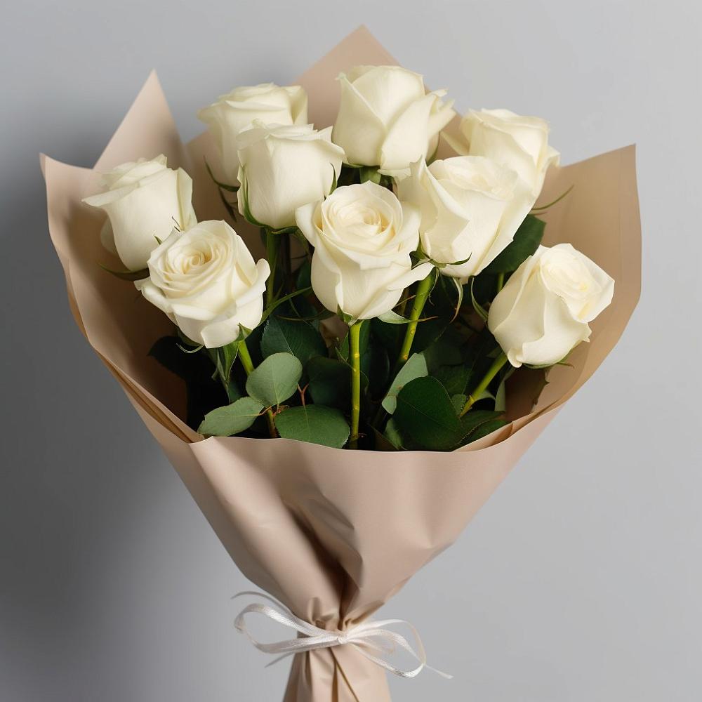 Букет 9 Белых роз Эдлесс Лав в Кизнер