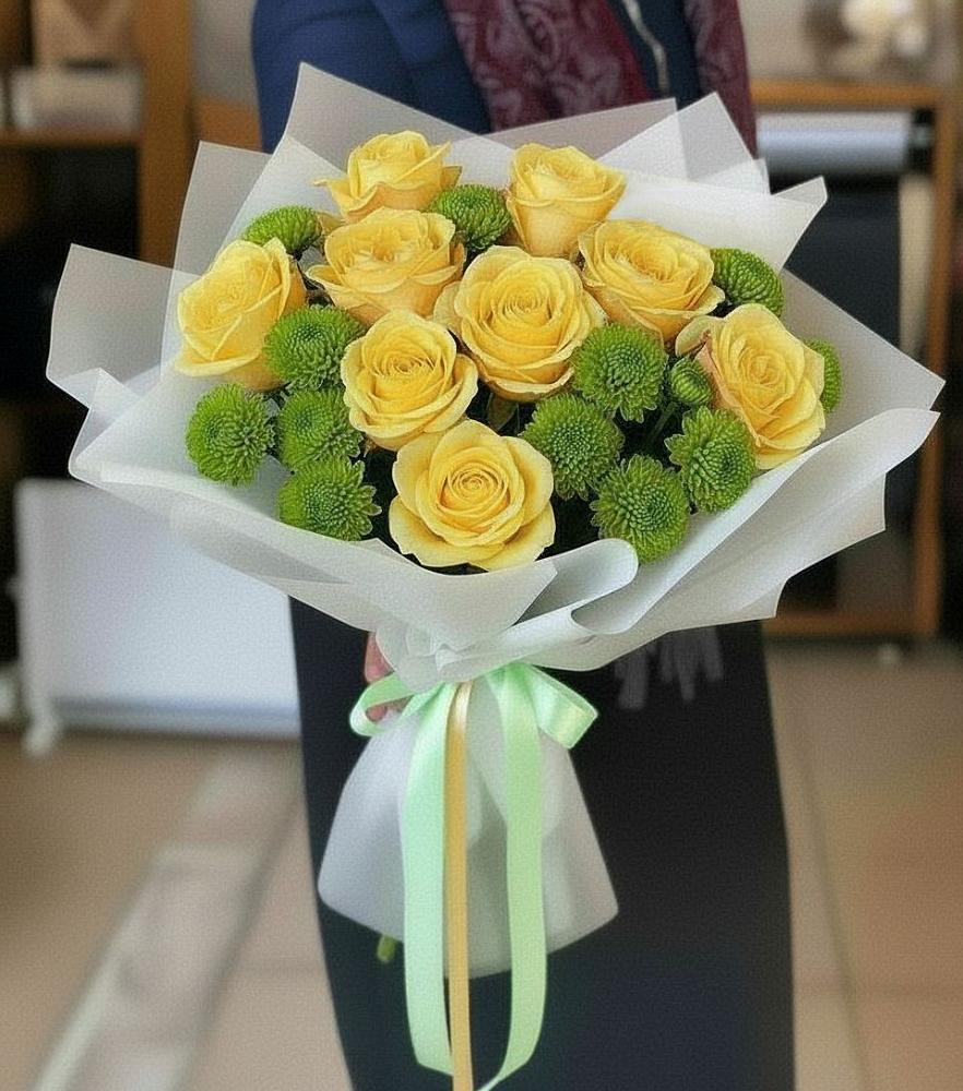 Букет цветов из: Хризантемы и Розы в Кизнер