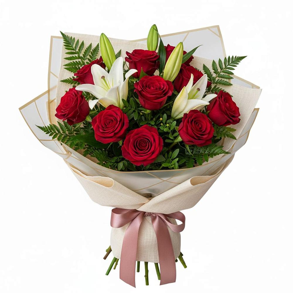 Букет цветов из: Лилии и Розы в Кизнер