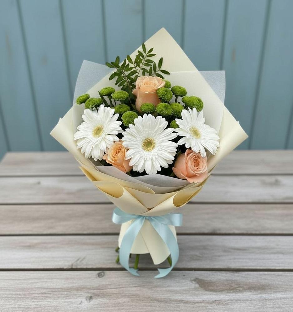 Букет цветов из: Герберы, Розы и Хризантемы в Кизнер