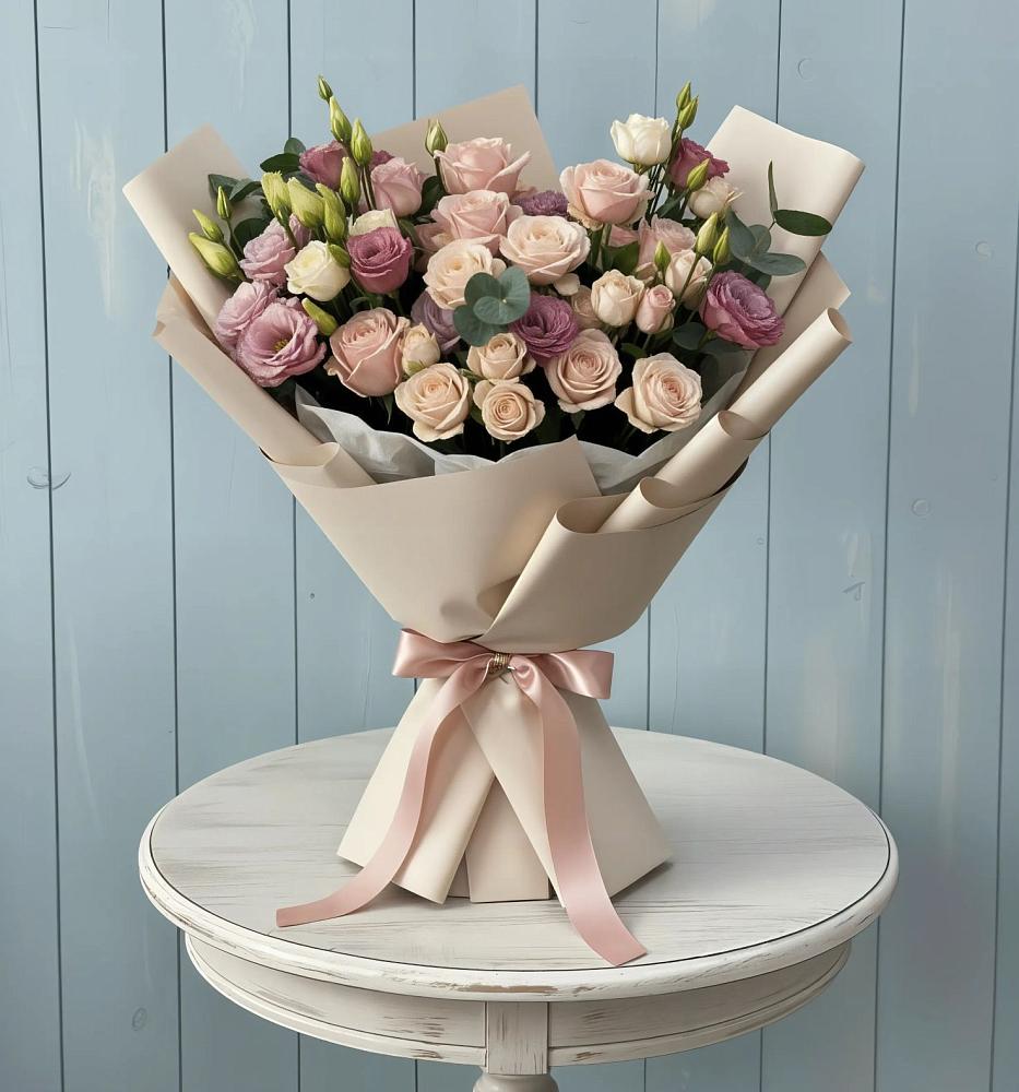 Букет цветов из: Розы и Лизиантусы в Кизнер