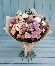 Букет цветов из:  Хризантемы, Розы и Альстромерии в Кизнер